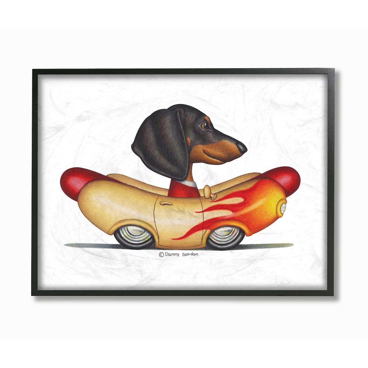 Stupell Industries Dachshund in Hot Dog Car Wall Art in Black Frame